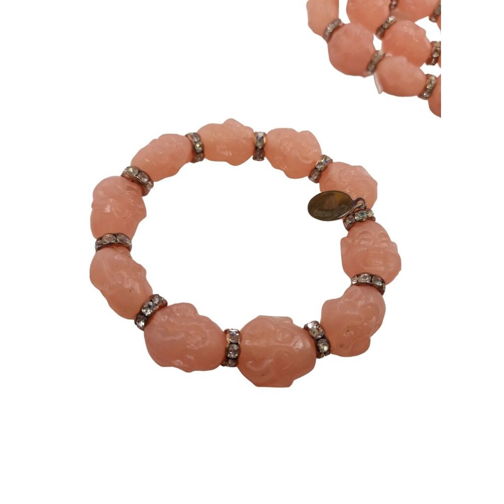 Vintage Rose Quartz Resin Buddha Bracelet NOS (A4337)